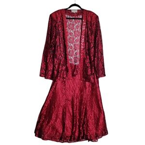 Couture Inc New York Red Floral Lace Jacket & Skirt Set Womens Plus Size 20